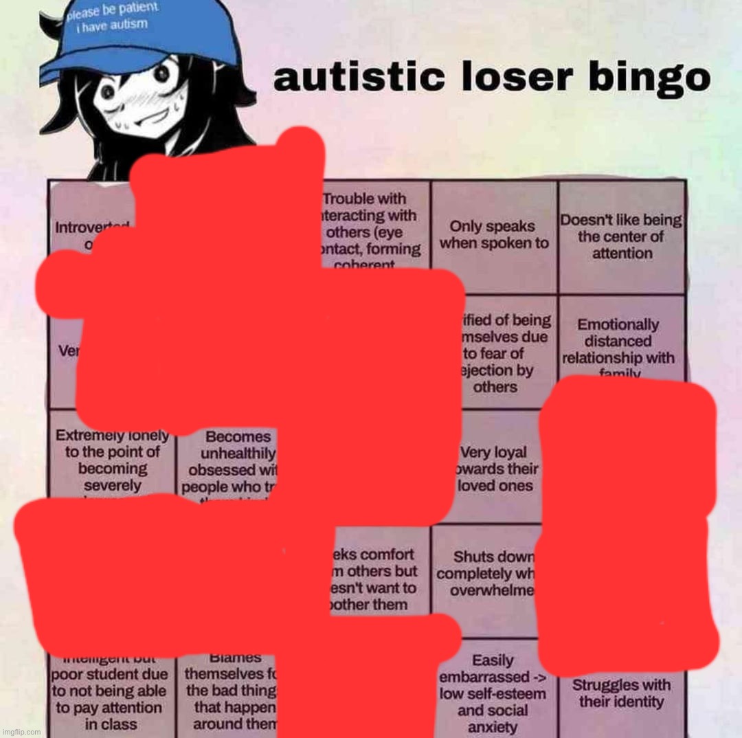 autistic loser bingo | image tagged in autistic loser bingo | made w/ Imgflip meme maker