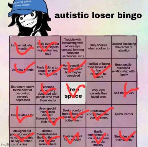 :3 | image tagged in autistic loser bingo | made w/ Imgflip meme maker