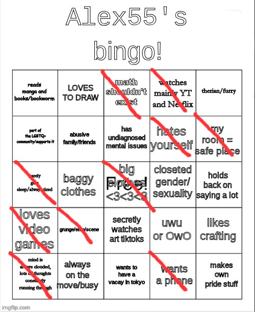 Alex55's bingo | image tagged in alex55's bingo | made w/ Imgflip meme maker