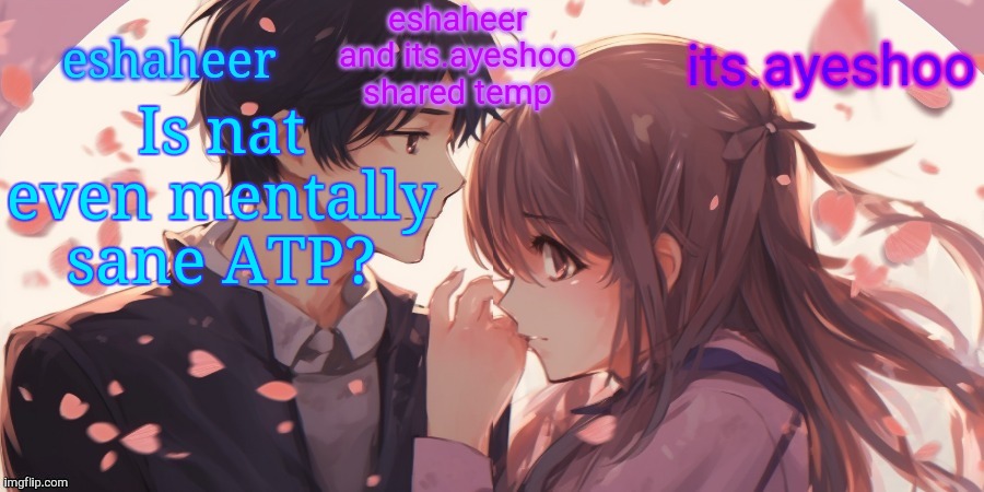 eshaheer and its.ayeshoo shared template | Is nat even mentally sane ATP? | image tagged in eshaheer and its ayeshoo shared template | made w/ Imgflip meme maker
