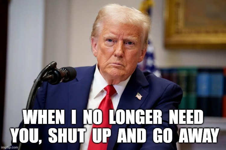 Useful Fools | WHEN  I  NO  LONGER  NEED  YOU,  SHUT  UP  AND  GO  AWAY | image tagged in maga | made w/ Imgflip meme maker