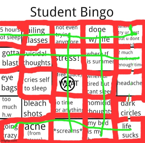 student bingo | WHAT | image tagged in student bingo | made w/ Imgflip meme maker