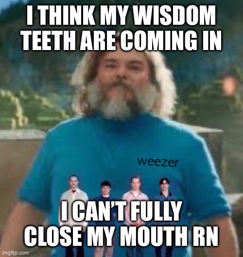 I am Steve weezer | I THINK MY WISDOM TEETH ARE COMING IN; I CAN’T FULLY CLOSE MY MOUTH RN | image tagged in i am steve weezer | made w/ Imgflip meme maker