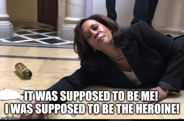 drunk kamala | IT WAS SUPPOSED TO BE ME! 
I WAS SUPPOSED TO BE THE HEROINE! | image tagged in drunk kamala | made w/ Imgflip meme maker