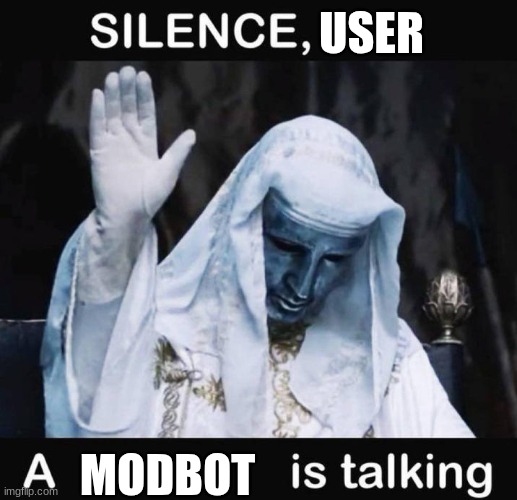 Silence X, a Y is talking | USER; MODBOT | image tagged in silence x a y is talking | made w/ Imgflip meme maker