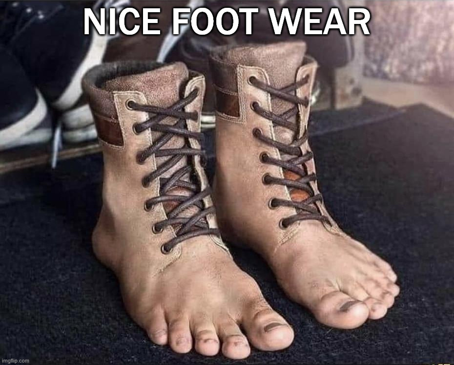 Boots for your feet | NICE FOOT WEAR | image tagged in fake | made w/ Imgflip meme maker