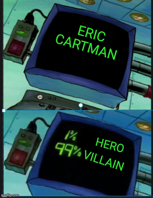 Plankton's analyzer | ERIC CARTMAN; HERO; VILLAIN | image tagged in plankton's analyzer,eric cartman,south park,comedy central,viacomcbs,paramount | made w/ Imgflip meme maker