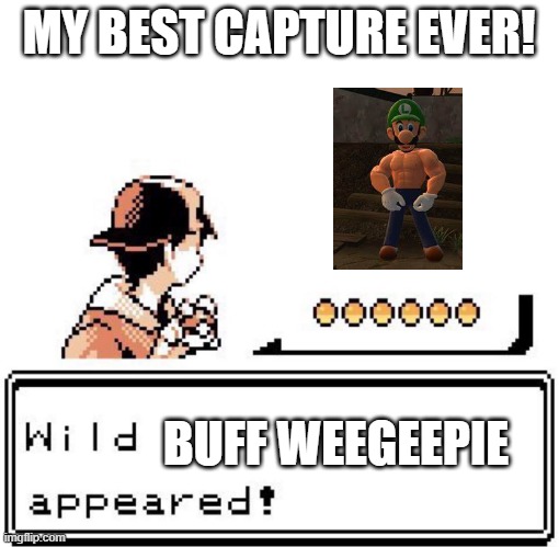 Buff Weegeepie | MY BEST CAPTURE EVER! BUFF WEEGEEPIE | image tagged in blank wild pokemon appears | made w/ Imgflip meme maker