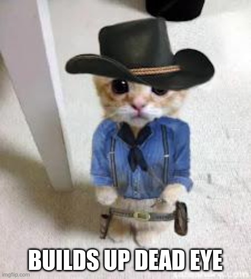 BUILDS UP DEAD EYE | image tagged in kitten arthur morgan | made w/ Imgflip meme maker