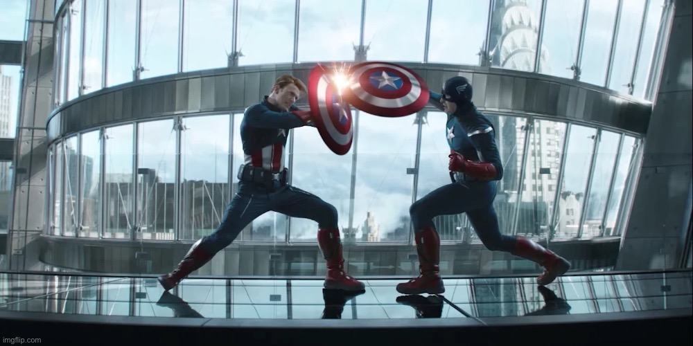 Captain America vs Himself | image tagged in captain america vs himself | made w/ Imgflip meme maker