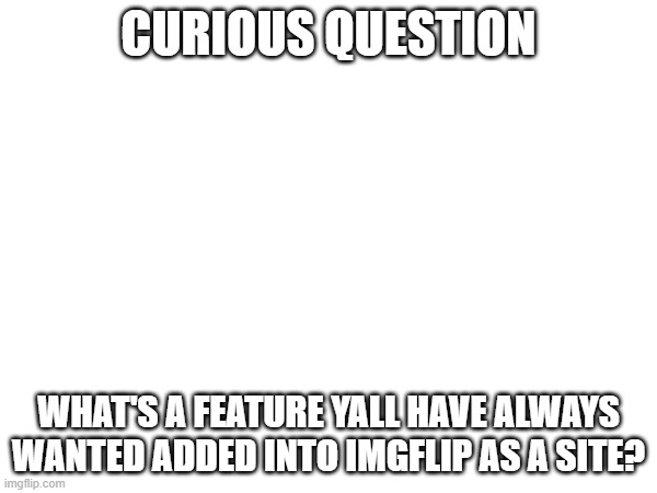 I'm not a site dev I'm just curious | CURIOUS QUESTION; WHAT'S A FEATURE YALL HAVE ALWAYS WANTED ADDED INTO IMGFLIP AS A SITE? | image tagged in e | made w/ Imgflip meme maker