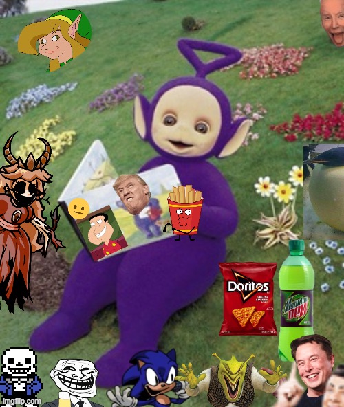 the most random image I have ever Made | image tagged in tinky winky | made w/ Imgflip meme maker