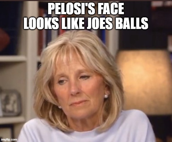 Jill Biden meme | PELOSI'S FACE LOOKS LIKE JOES BALLS | image tagged in jill biden meme | made w/ Imgflip meme maker