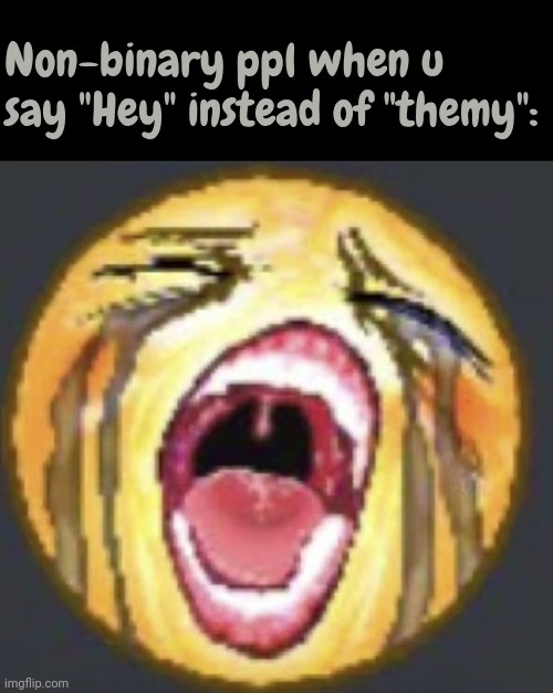 THIS IS A /J NO NEED TO TAKE IT /SRS | Non-binary ppl when u say "Hey" instead of "themy": | made w/ Imgflip meme maker