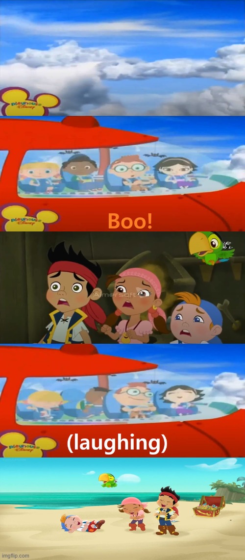 Little Einsteins Scare Jake and His Crew | image tagged in little einsteins scares who,disney | made w/ Imgflip meme maker