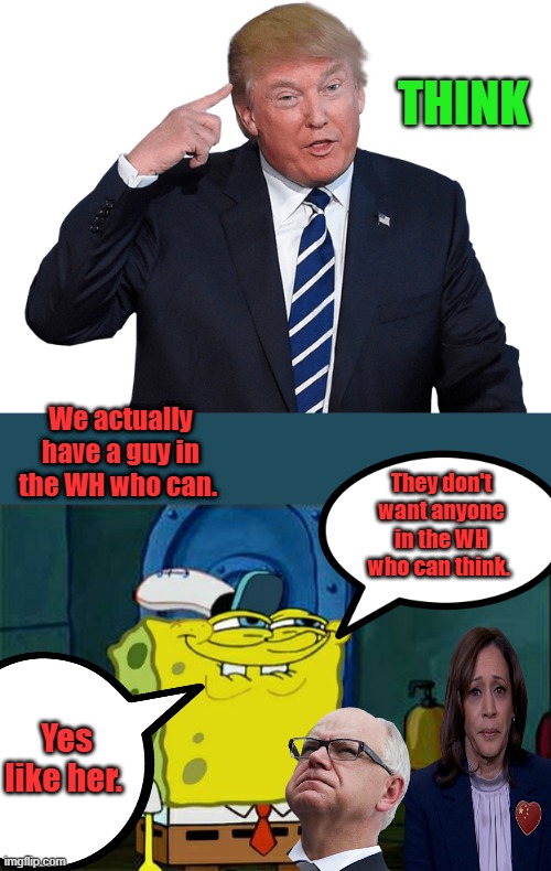 NEWSOM WATERS AOC  you name one ..Dumb as rocks easy to control. | THINK; We actually have a guy in the WH who can. They don't want anyone in the WH who can think. Yes like her. | image tagged in memes,don't you squidward | made w/ Imgflip meme maker