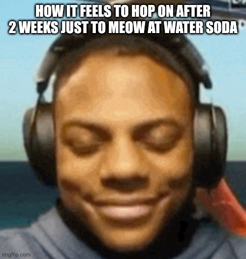 IShowSpeed smirk | HOW IT FEELS TO HOP ON AFTER 2 WEEKS JUST TO MEOW AT WATER SODA | image tagged in ishowspeed smirk | made w/ Imgflip meme maker