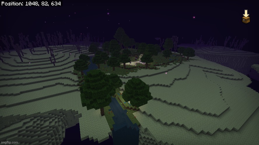 Terrafroming this outer end island near the gateway. | image tagged in minecraft | made w/ Imgflip meme maker