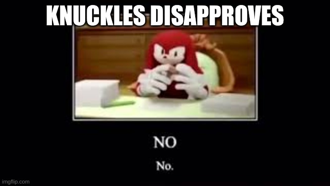 Knuckles saying NO | KNUCKLES DISAPPROVES | image tagged in knuckles saying no | made w/ Imgflip meme maker