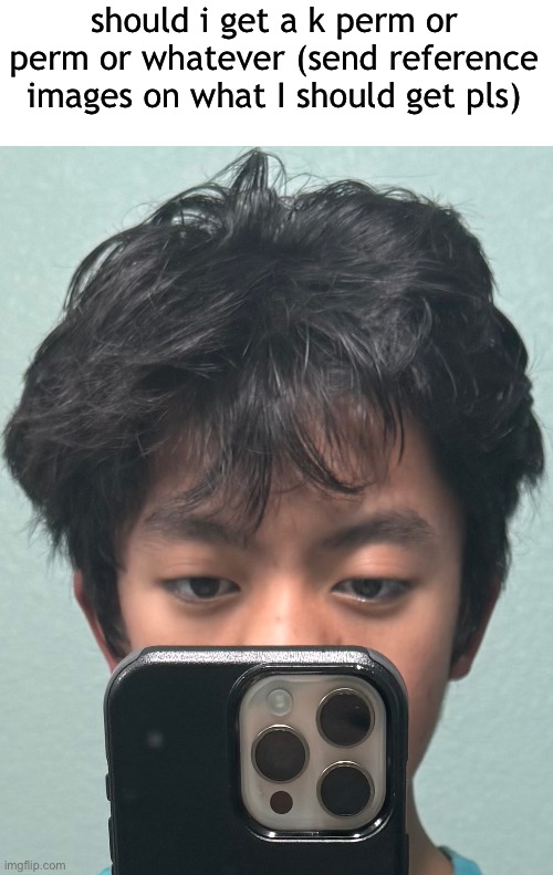 my hair does NOT look good | should i get a k perm or perm or whatever (send reference images on what I should get pls) | made w/ Imgflip meme maker