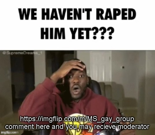 we have not | https://imgflip.com/m/MS_gay_group
comment here and you may recieve moderator | image tagged in we have not | made w/ Imgflip meme maker