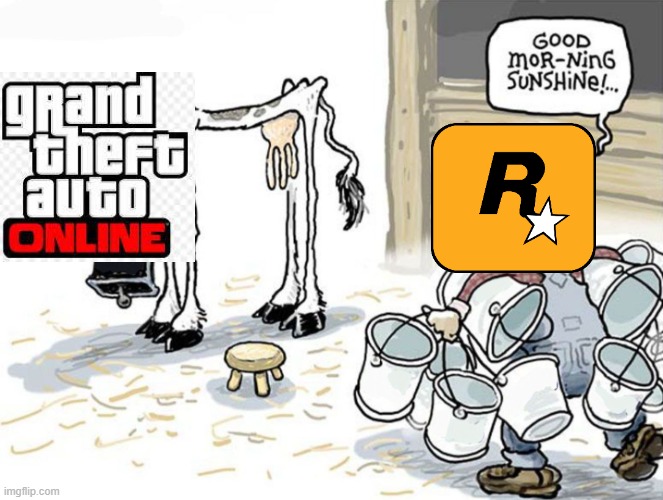 Im still waiting for gta 6 | image tagged in milking the cow | made w/ Imgflip meme maker