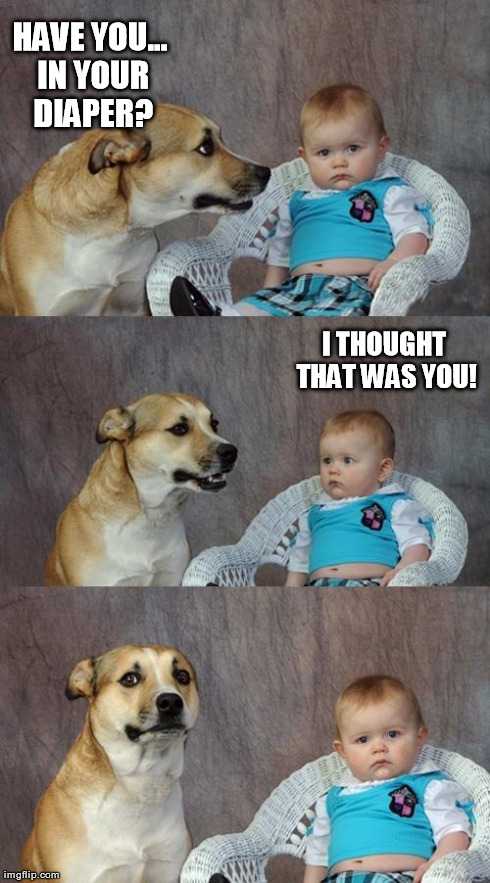 Dad Joke Dog | HAVE YOU... IN YOUR DIAPER? I THOUGHT THAT WAS YOU! | image tagged in memes,dad joke dog | made w/ Imgflip meme maker