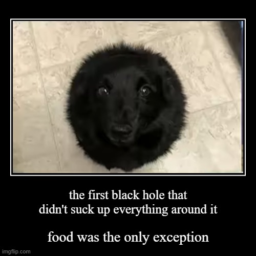 FOOOOD | the first black hole that didn't suck up everything around it | food was the only exception | image tagged in funny,demotivationals | made w/ Imgflip demotivational maker