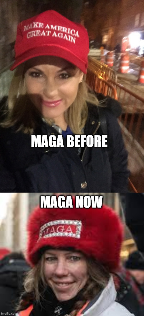 MAGA BEFORE; MAGA NOW | image tagged in maga woman shot at capital | made w/ Imgflip meme maker