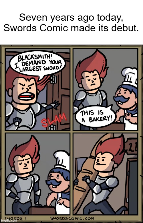 Happy 7th Anniversary to Swords! | Seven years ago today, Swords Comic made its debut. | image tagged in swords,7th,anniversary,happy anniversary | made w/ Imgflip meme maker