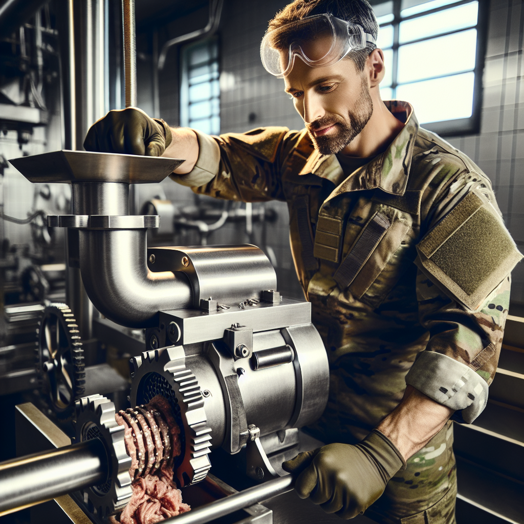 man in camouflaged military outfit with meat grinder Blank Meme Template