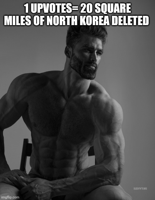 Giga Chad | 1 UPVOTES= 20 SQUARE MILES OF NORTH KOREA DELETED | image tagged in giga chad | made w/ Imgflip meme maker