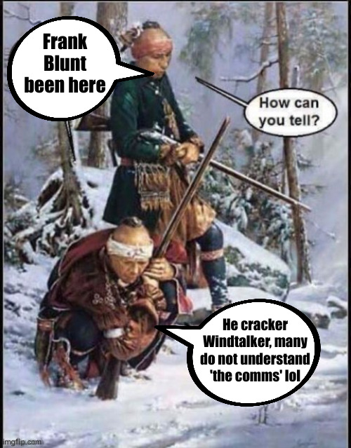 Cryptic Politically For Muh Reezuns | Frank Blunt been here; He cracker Windtalker, many do not understand 'the comms' lol | image tagged in political meme,politics,funny memes,funny | made w/ Imgflip meme maker