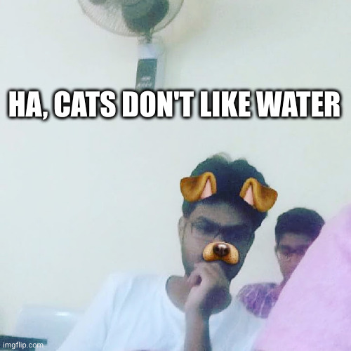 Caught checking someone out | HA, CATS DON'T LIKE WATER | image tagged in caught checking someone out | made w/ Imgflip meme maker