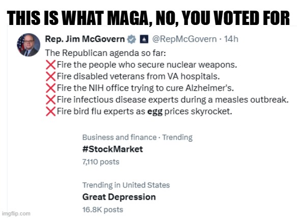 MAGA | THIS IS WHAT MAGA, NO, YOU VOTED FOR | image tagged in maga,blank red maga hat,republicans,conservatives,america first | made w/ Imgflip meme maker