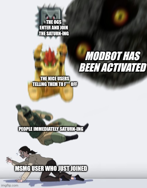 "You told someone to harm themselves and such action is unacceptable. You have been banned for 48 hours." | MODBOT HAS BEEN ACTIVATED | image tagged in msmg users who just joined | made w/ Imgflip meme maker