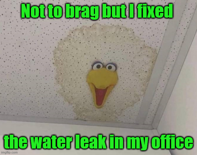 There I fixed it | Not to brag but I fixed; the water leak in my office | image tagged in there i fixed it | made w/ Imgflip meme maker