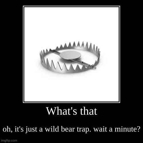 What's that | oh, it's just a wild bear trap. wait a minute? | image tagged in funny,demotivationals | made w/ Imgflip demotivational maker