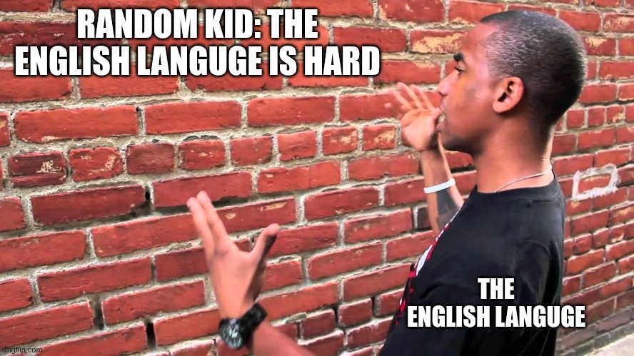 Talking to wall | RANDOM KID: THE ENGLISH LANGUGE IS HARD; THE ENGLISH LANGUGE | image tagged in talking to wall | made w/ Imgflip meme maker