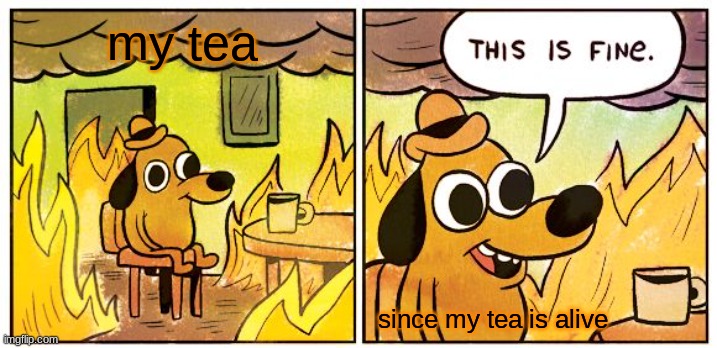 gfy132 | my tea; since my tea is alive | image tagged in memes,this is fine | made w/ Imgflip meme maker