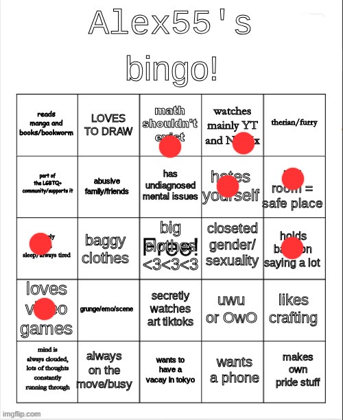 Alex55's bingo | image tagged in alex55's bingo | made w/ Imgflip meme maker