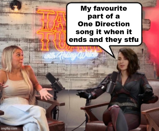 Talk Tuah guest, Stormfront | My favourite part of a One Direction song it when it ends and they stfu | image tagged in talk tuah guest stormfront | made w/ Imgflip meme maker