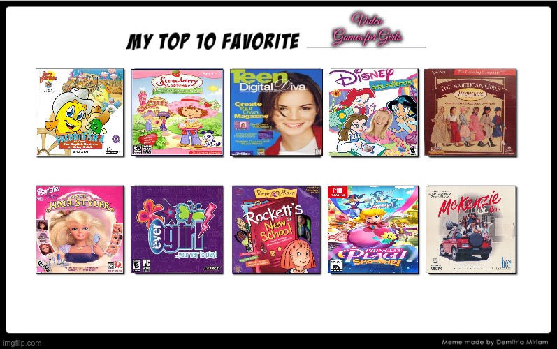 My Top 10 Video Games for Girls | Video Games for Girls | image tagged in my top 10,video games,girls,computer games,girl,princess peach | made w/ Imgflip meme maker