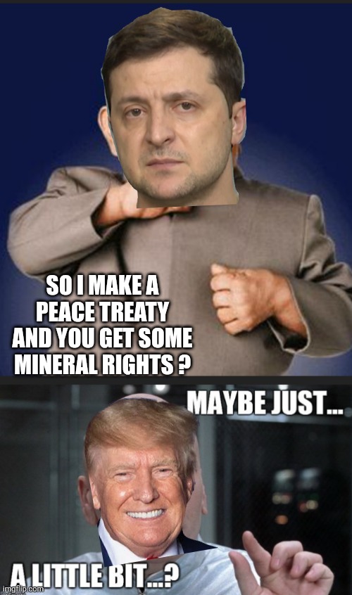 Deal of the Century | SO I MAKE A PEACE TREATY
AND YOU GET SOME MINERAL RIGHTS ? | image tagged in leftists,democrats,liberals,zelensky | made w/ Imgflip meme maker