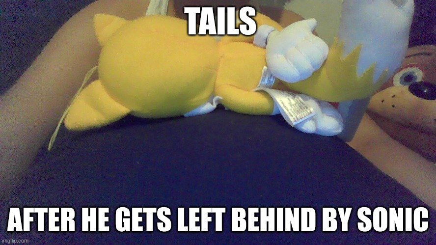 left behind... | TAILS; AFTER HE GETS LEFT BEHIND BY SONIC | image tagged in tails death pose | made w/ Imgflip meme maker