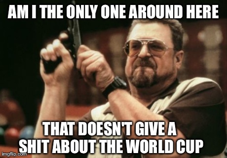 Am I The Only One Around Here Meme | AM I THE ONLY ONE AROUND HERE THAT DOESN'T GIVE A SHIT ABOUT THE WORLD CUP | image tagged in memes,am i the only one around here,AdviceAnimals | made w/ Imgflip meme maker