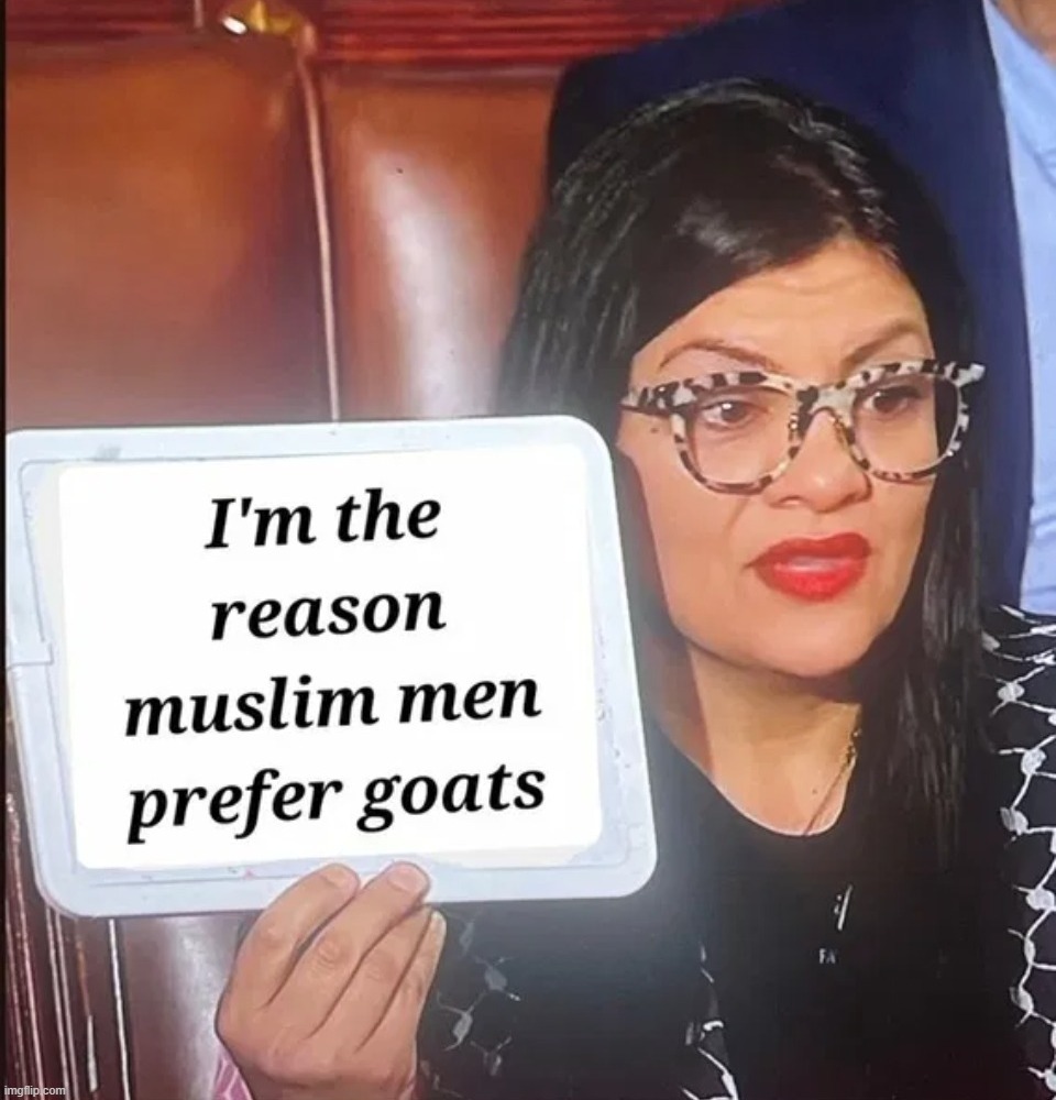 Rashida Tlaib is the reason Muslim men prefer goats. | image tagged in rashida tlaib,radical islam,goat memes,screaming goat,butt sex,erectile dysfunction | made w/ Imgflip meme maker