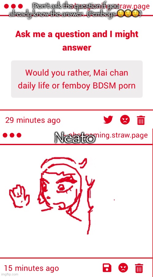 Gonna close down submissions for now | Don’t ask the question if you already know the answer. (Femboys 🤤🤤🤤); Neato | made w/ Imgflip meme maker