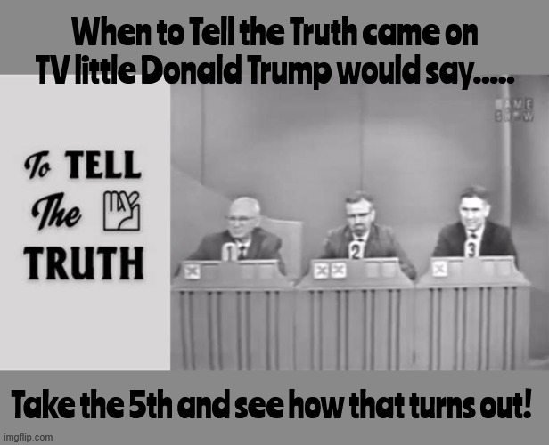 To Take the Fifth | When to Tell the Truth came on TV little Donald Trump would say..... Take the 5th and see how that turns out! | image tagged in to take the fifth,little lair,trump tales,biglest liar of them all,the fifth and the felon,mockracy | made w/ Imgflip meme maker