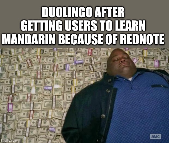 huell money | DUOLINGO AFTER GETTING USERS TO LEARN MANDARIN BECAUSE OF REDNOTE | image tagged in huell money | made w/ Imgflip meme maker